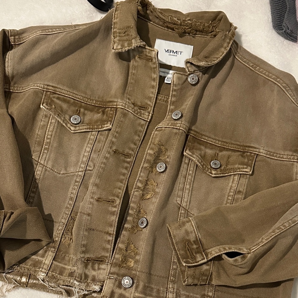 Vervet Distressed Brown Denim Jacket